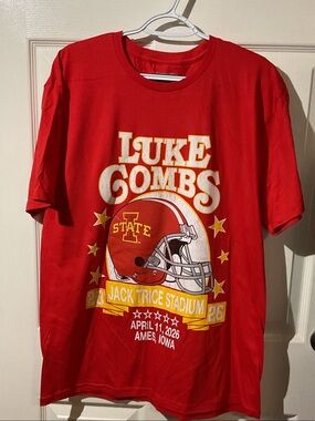 Luke Combs Red Graphic Short Sleeve Tee - Concert Stadium Design